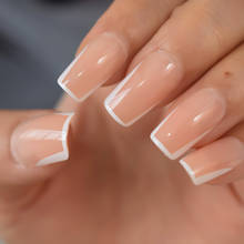 Glossy White French Press on False Nails Square Flat Top Shape Gel Nude Medium Long Fingersnails Free Adhesive Tapes 24pcs 2024 - buy cheap