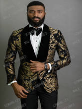 Conjunto de terno floral masculino, elegante, preto, dourado, floral, com calças, terno para noivado, casamento, padrinho, 2020 2024 - compre barato