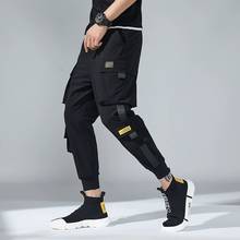 2020 Men's Harem Pants Black Hip Hop Joggers Multi-pocket Ribbons Man Sweatpants Streetwear Casual Male Cargo Pants Plus M-5XL 2024 - buy cheap