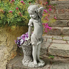 Resina flor menina jardim estátua adorável criança ornamento decoração do jardim criança estatueta plantador cesta ornamento 2024 - compre barato