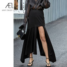 AEL-Falda larga de cola de pez para mujer, falda asimétrica negra con abertura alta, sexy, con abertura máxima, con volantes, ropa de calle a la moda, 2020 2024 - compra barato