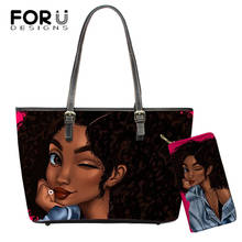 FORUDESIGNS African Cartoon Girls Printing Tote Bags for Women Luxury Ladies Shoulder Handbags Female Top-handle Bag with Wallet 2024 - buy cheap