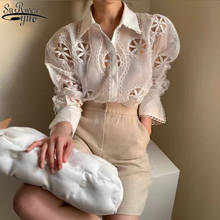 Spring Plus Size Lace White Blouse Women Hollow Out Floral Embroidery High Quality Shirt Sexy See Through Long Sleeve Top 13369 2024 - buy cheap