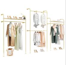 Clothing store display rack floor type women's clothing store shelf double layer clothes rack gold wall clothes rack 2024 - buy cheap