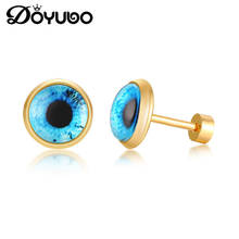DOYUBO-pendientes de acero inoxidable con forma de ojos azules para hombre y mujer, aretes redondos de Color dorado, accesorios de moda DB195 2024 - compra barato