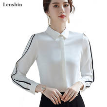 Camisas listradas para mulheres lenshin blusa de alta qualidade com roupa de trabalho escritório feminino tops chemise estilo solto 2024 - compre barato