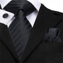 SN-3127 Hi-Tie 8.5cm 100% Silk Tie Black Luxury Striped Necktie for Men Party Wedding Hanky Cufflinks Suit Tie Set 150cm Long 2024 - buy cheap