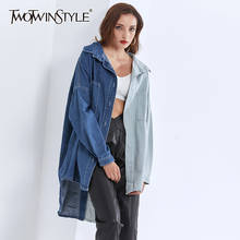 TWOTWINSTYLE Denim Casual  Shirt Women Long Sleeve Asymmetrical Patchwork Blouse Tops Female 2021 Spring Fashion Clothes Tide 2024 - buy cheap