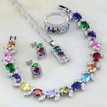 Conjunto de joyas de plata esterlina 925 Multicolor para mujer, conjuntos de joyería de circonia cúbica blanca mística, collar/pendientes/pulsera/colgante/anillo 2024 - compra barato