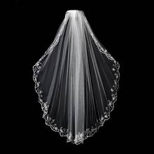 2020 Best Selling Short Wedding Veils Cheap Cathedral Bridal Veils Tulle Lace Appliques Beaded Sparkly Wedding Bridal Veil 2024 - buy cheap