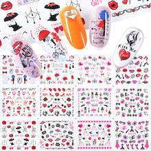 12 видов конструкций, романтические наклейки для ногтей на День святого Валентина, наклейки для ногтей, сексуальные губы, цветы, буквы, Переводные Слайдеры для ногтей, маникюрные SABN1069-1080-1 2024 - купить недорого