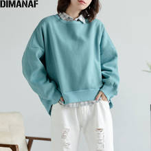 DIMANAF 2019  Women Sweatshirts Batwing Sleeve Thickening Winter Lady Patchwork Blue Solid Pullovers Cotton Loose Tops Oversize 2024 - buy cheap
