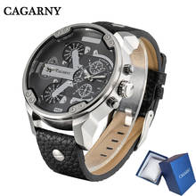 Cagarny мужские часы с двойным дисплеем черные кожаные кварцевые наручные часы мужские спортивные мужские часы мужские военные часы 6820 2024 - купить недорого