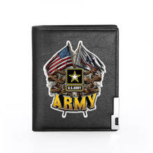 Carteira de couro masculina com estampa clássica do exército dos estados unidos fashion militar carteira para homens porta-cartões de crédito curto