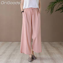 OriGoods-pantalones de pierna ancha para mujer, Capri informal, holgado, Vintage, color blanco y rosa sólido, para verano, C337 2024 - compra barato