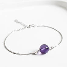 Round Natural Amethyst Bracelet 925 Sterling Silver Box Chain Bracelets for Women Girls Fine Jewelry Valentine Gift YBR211 2024 - buy cheap