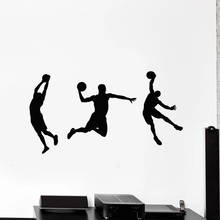 Decalque da parede Silhueta de Jogadores de Basquete Jogo Fã Bola Esporte Janela Adesivos de Vinil Meninos Adolescente Quarto Estádio Decor Mural M038 2024 - compre barato