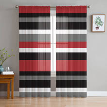 Red Black White Stripes Geometric Tulle Sheer Window Curtains for Living Room Bedroom Modern Tulle Voile Curtains Decoration 2024 - buy cheap
