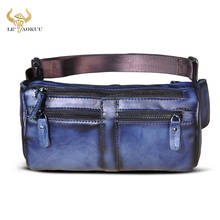 Luxury Natural Leather men Fashion Blue Travel Fanny Waist Belt Pack Sling Chest Bag Design Bum Bag 7" Phone Case Male 811-49 2024 - buy cheap