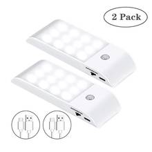 12 leds usb recarregável luminária led noturna, luz com sensor de movimento pir para armários, para casa, parede, guarda-roupa, lâmpada de cozinha, escadas 2024 - compre barato