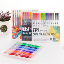12 cores marcadores de arte profissional aquarelas pincel canetas desenho pintura esboçando caneta para crianças artigos de papelaria material escolar 2024 - compre barato