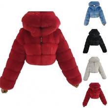 Women Fashion Winter Faux Fur Cropped Coat Fluffy Zip Hooded Warm Short Jacket 2024 - buy cheap