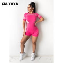 CM.YAYA Women Playsuit Patchwork O-neck Short Sleeve Sheath Elastic Playsuits Female Summer Outfit Casual Tracksuits 2021 2024 - buy cheap