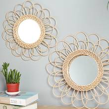 Rattan Innovative Art Decoration Round Makeup Mirror Dressing Bedroom Bathroom Wall Hanging Mirrors Craft Photo Props 2024 - buy cheap