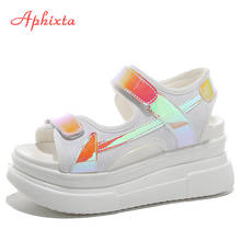 Aphixta/сандалии с блестками, увеличивающие рост женская обувь на танкетке 10 см женские пляжные сандалии на толстой подошве с застежкой-липучкой женские шлепанцы 2024 - купить недорого