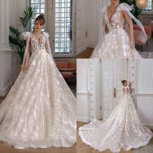 Свадебное бальное платье с глубоким v-образным вырезом и кружевной аппликацией, свадебное платье с открытой спиной, свадебное платье 2020 2024 - купить недорого