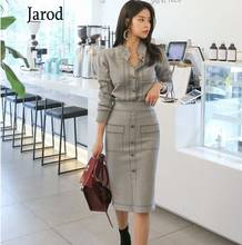 2020 Autumn Women Elegant 2 Piece Set Office OL Single Breasted Knitting sweater Coats+pencil Midi Skirts Suits For women 2024 - buy cheap