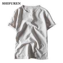 SHIFUREN 2019 New Men Cotton Linen Shirts Short Sleeve Tops O-Neck Soft Breathable Causal Male Social Shirts Size M-XXXL 2024 - buy cheap