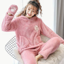 Conjunto de pijama feminino 2020 inverno quente flanela dos desenhos animados pijamas de manga completa pijamas mujer homewear animal pijamas pijama terno 2024 - compre barato