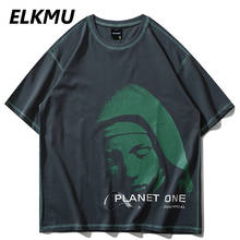 Футболка ELKMU HE597 мужская с принтом Девы Марии, уличная одежда, летние топы с коротким рукавом, свободная хлопковая футболка в стиле хип-хоп, Харадзюку 2024 - купить недорого