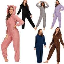 Pijamas para mulheres uma peça, com capuz, inverno outono, roupa de dormir, lã coral, grosso, quente, fofo, longo, caseiro 2024 - compre barato