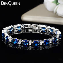 BeaQueen-pulsera de circonia cúbica para mujer, brazalete de Color oro blanco, azul oscuro, óvalo, cristal, B063 2024 - compra barato