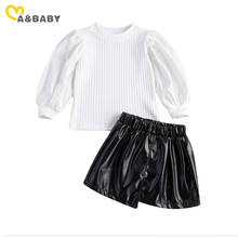 Ma&Baby 1-6Y Spring Autumn Kid Children Girls Clothes Set Lace Puff Sleeve Tops Pu Leather Skirts Girl Clothing Costumes Outfits 2024 - buy cheap