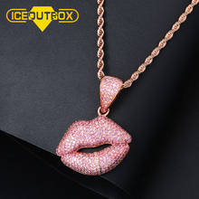 ICEOUTBOX розовый кристалл подвеска в форме губ Ожерелье для женщин мужчин хип-хоп розовое золото ювелирные изделия Iced Out 4 мм теннисная цепь Прямая поставка 2024 - купить недорого