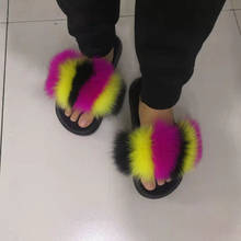 Women Fluffy Fur Slides Plush Flip Flops Open Toe Real Fur Slippers Luxury Woman Racoon Fur Slides Wholesale Furry Slides Shoes 2024 - buy cheap