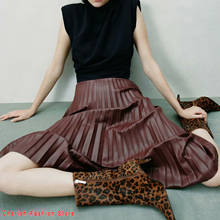 Minifalda de cintura alta con volantes para mujer, Falda corta sexy con faja negra, elegante, de cuero de imitación, marca 2024 - compra barato