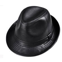 Fashion Real Leather gentleman Fedora Hat Men Autumn 2020 Fedoras Solid Black Vintage Dad Hats chapeau Femme Cap Panama Jazz Hat 2024 - buy cheap