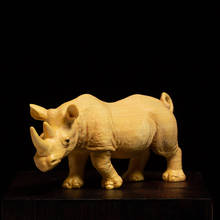 Rhino Animal Sculpture Boxwood Wood Carving Animal Feng Shui Office Lucky Town House Crafts Decoration 2024 - buy cheap