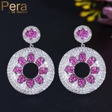 Pera-pendientes de circonia cúbica para mujer, aretes colgantes grandes de flor rosa, joyería de fiesta, marca de moda, E642 2024 - compra barato