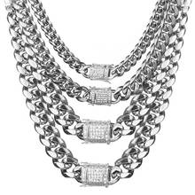 8/10/12/14/16/18mm Wide Punk Men's 316L Stainless Steel Curb Cuban LInk Chain Necklace Rhinestone Buttons Jewelry 2024 - buy cheap