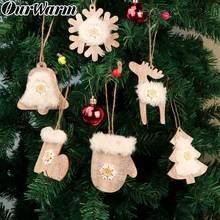 Ourwarm 6pcs ornamentos de natal 3d pele falsa de madeira pingentes decorativos de árvore de natal para casa 2024 - compre barato