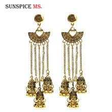 SUNSPICE MS Retro Gold Color Long tassels Earring Indian Jewelry Women Ethnic Wedding Banquet Bijoux Egyptian Small Bell Earring 2024 - buy cheap