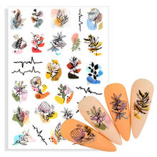 1 Sheet Colorful Mosaic Abstract Lady Face Nail Sticker Adhesive Black Leaf Sliders Paper Nail Art Decor Decals Manicure Foils 2024 - buy cheap