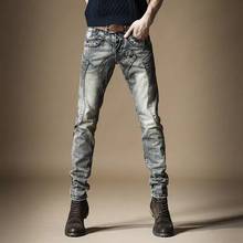 Frete grátis novo 2020 masculino retro calças de brim em linha reta metal ferrugem hip hop costura punk motocicleta velha calças jeans 2024 - compre barato