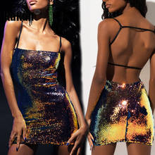 KaKan New Sequin Dress Europe and America Nightclub Hot Sale Women Sexy Backless Slim Dress 2020  Strap Short Dress 2024 - buy cheap