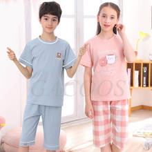 Pijama de verão de manga curta para adolescentes, conjuntos de pijama de algodão para bebês meninos e meninas, roupas para dormir, 4 6 8 10 12 16 anos 2024 - compre barato